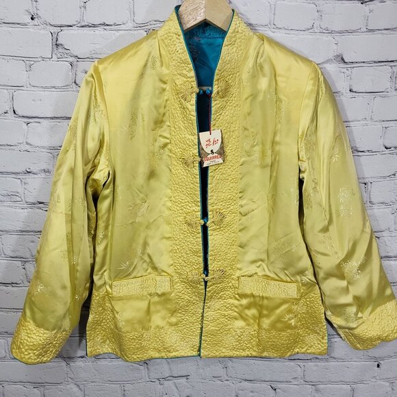 Vtg Solz Squirrel Aqua Blue Floral Reversible Kimono Embroidered Jacket Medium - Picture 2 of 9